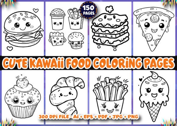 150 Cute Kawaii Food Coloring Pages