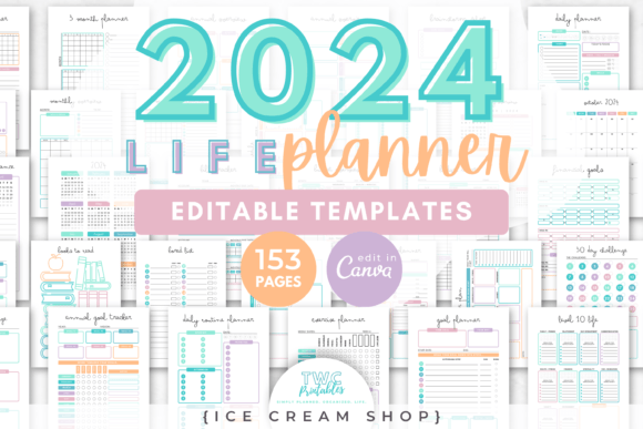 2024 Planner Canva Templates | ICE CREAM