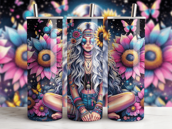 20oz Hippy Girl Tumbler Wrap PNG