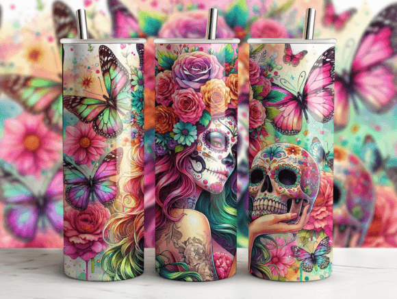 20oz Sugar Skull Fairy Tumbler Wrap PNG