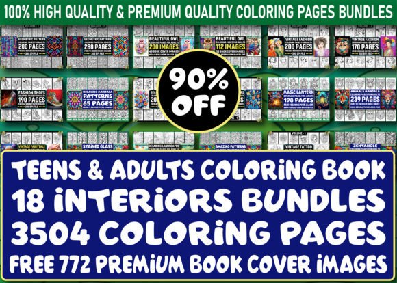 3504 Teens & Adult Coloring Pages Bundle