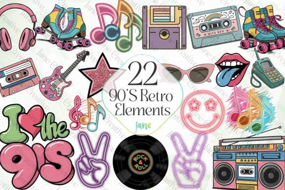 90’S Retro Elements Sublimation Clipart