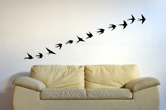 A Flock of Swallow Birds Flying in Line Silhouette 24×39 Inch