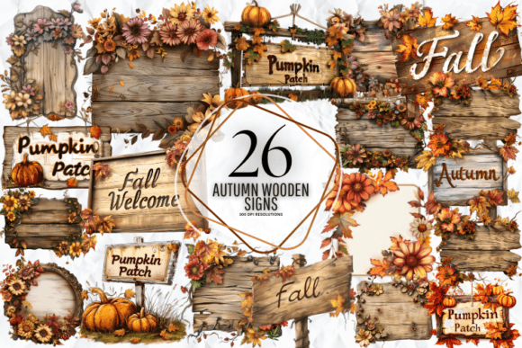 Autumn Wooden Signs Clipart