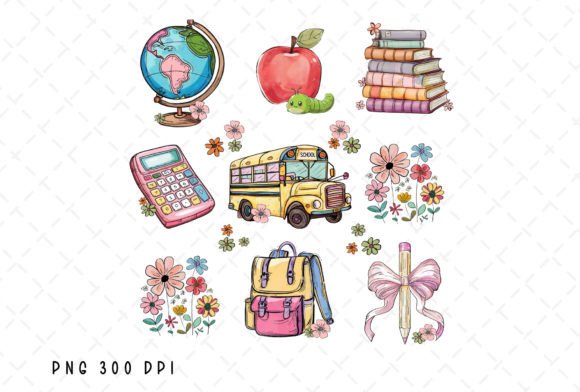 Back to School Flowers Books Pencil PNG