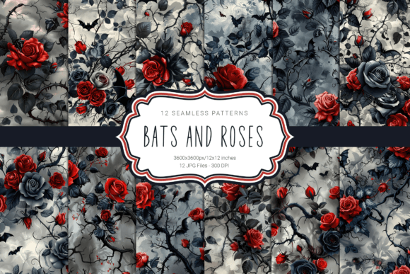 Bats and Roses Seamless Patterns