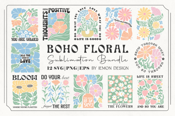 Boho Floral Quote SVG Bundle