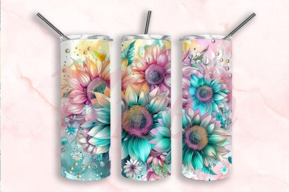 Boho Flowers Sunflower Tumbler Wrap PNG