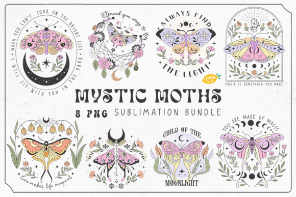 Boho Mystic Moths PNG Sublimation Bundle