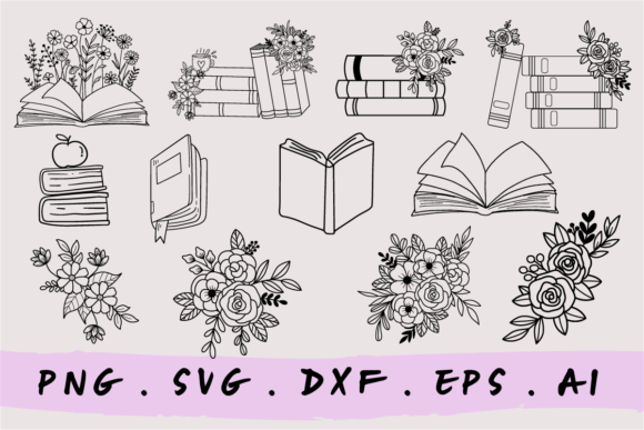 Books & Flower Svg | Book Svg File