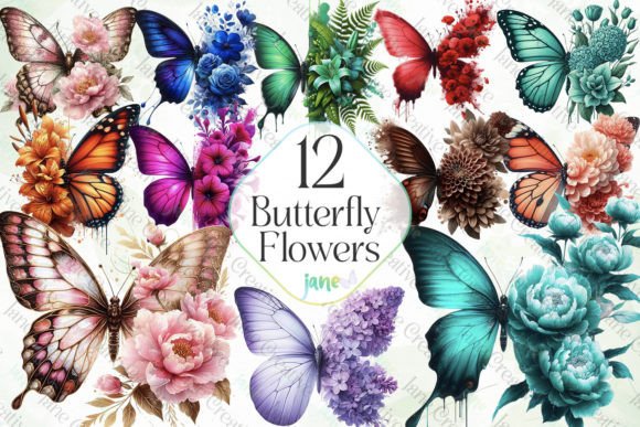 Butterfly Flowers Sublimation Clipart