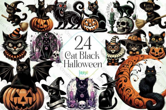 Cat Black Halloween Sublimation Clipart