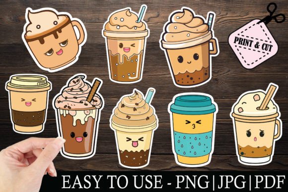 Coffee Stickers Kawaii PNG SVG EPS