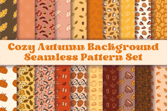 Cozy Autumn Background Seamless Pattern Set