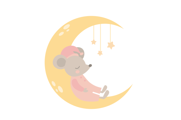 Cute Baby Mouse Sleeping on the Moon