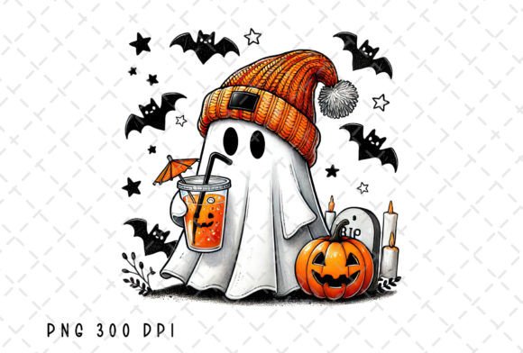 Cute Ghost Coffee Pumpkin Halloween PNG