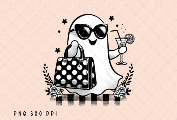 Cute Ghost Drinking Fall Retro Halloween