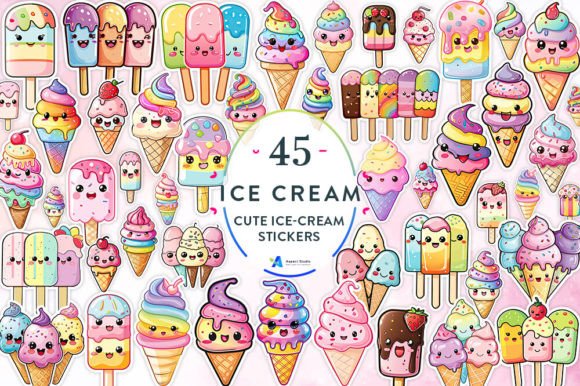Cute Ice Cream Stickers Bundle