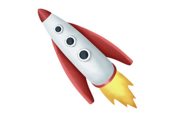 Cute Little Spaceship, Watercolor