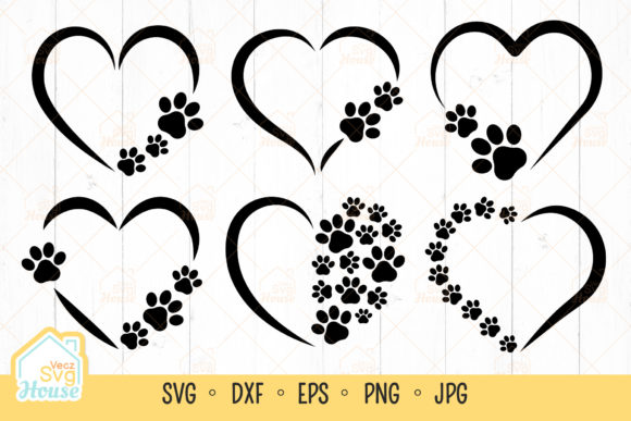 Dog Paw Print Heart Frame Monogram SVG