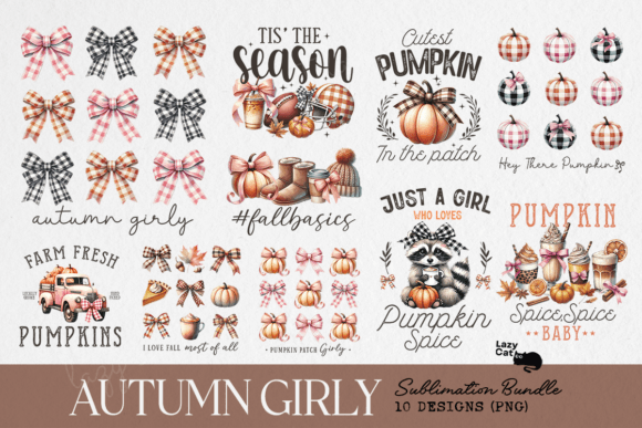 Fall Autumn Girly PNG Sublimation Bundle