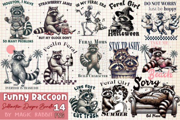 Funny Raccoon PNG Sublimation Bundle