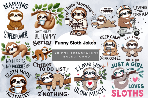 Funny Sarcastic Sloth Coffee Quote PNG