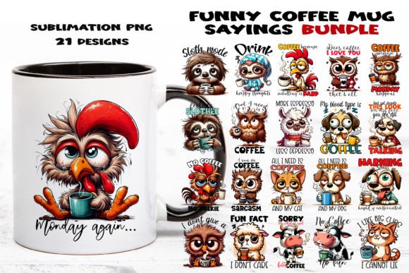 Funny Coffee Mug Sayings. BUNDLE PNG.
