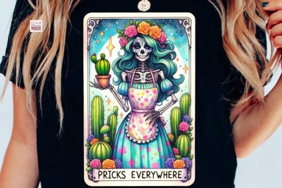 Funny Skeleton Tarot Card PNG Cactus