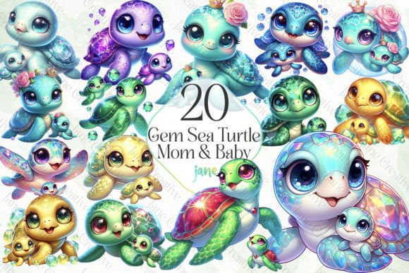 Gem Sea Turtle Mom and Baby Sublimation