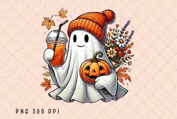 Ghost Coffee Pumpkin Fall Halloween PNG