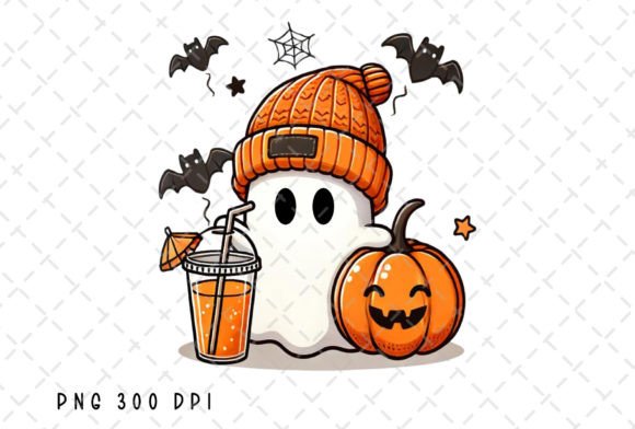 Ghost Drinking Coffee Pumpkin Halloween