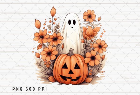 Ghost Pumpkin Floral Fall Halloween PNG