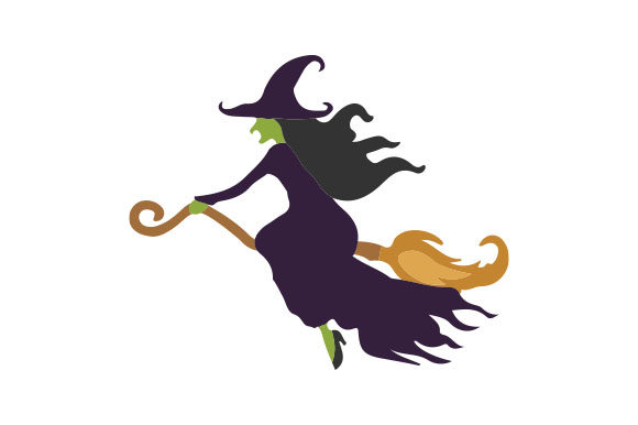 Green Witch Flying on a Broom