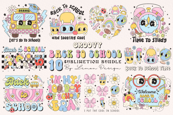Groovy Back to School PNG Bundle