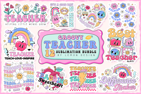 Groovy Teacher PNG Sublimation Bundle