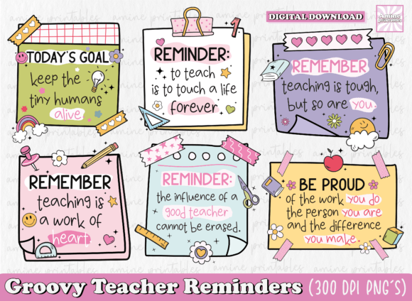 Groovy Teacher Reminders Stickers PNG