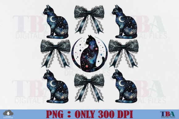 Halloween Black Cat PNG Coquette Bow