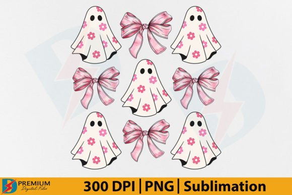 Halloween Coquette Pink Bow Ghost PNG