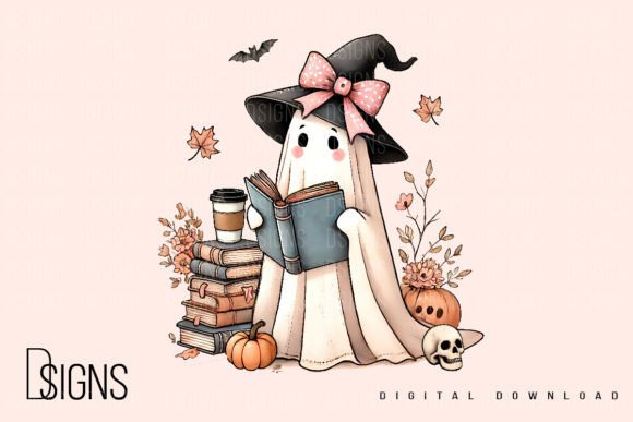 Halloween Fall Cute Ghost Read Book Png