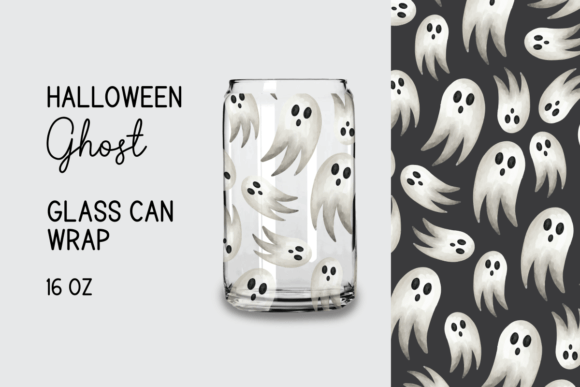 Halloween Ghost Glass Can Wrap 16 Oz