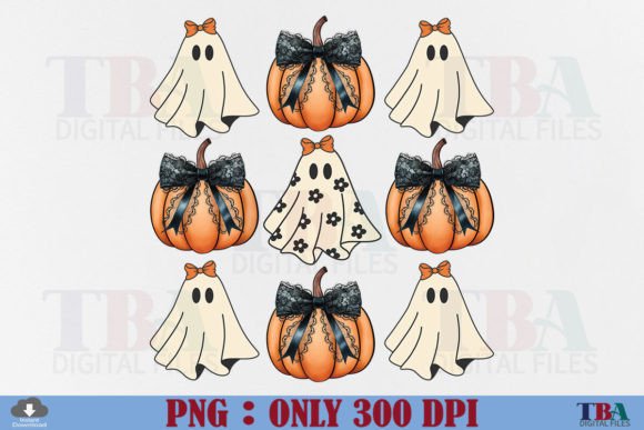 Halloween Ghost Pumpkin Coquette Bow PNG