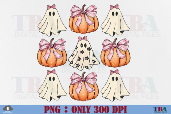 Halloween Ghost Pumpkin Coquette Bow PNG