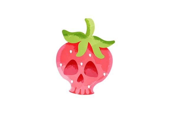 Halloween Pink Strawberry Skull – Watercolor