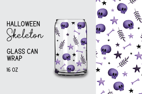 Halloween Skeleton Glass Can Wrap 16 Oz