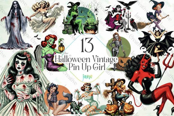 Halloween Vintage Pin Up Girl Clipart