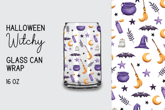 Halloween Witchy Glass Can Wrap 16 Oz
