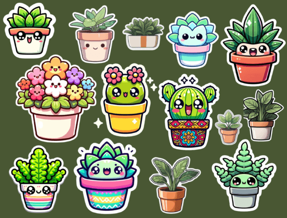 Kawaii Cute Potted Plant Stickers