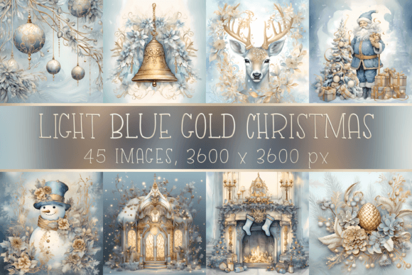 Light Blue Gold Vintage Christmas Images
