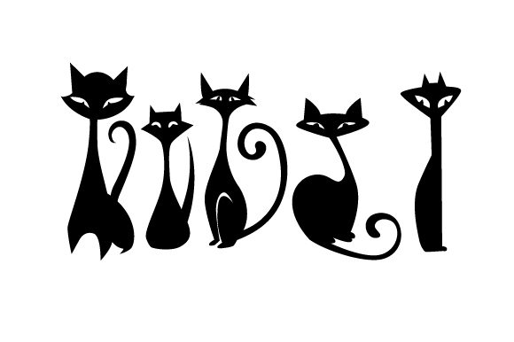 Line of Black and White Mid Century Modern Cats
